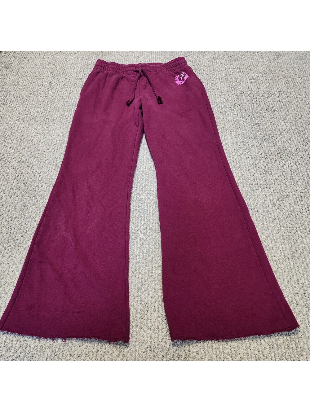 PINK Victoria's Secret Burgundy Straight Leg Sweatpants Drawstring And Pockets